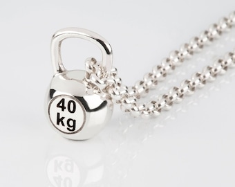 Kettlebell Pendant, Sterling Silver Crossfit Gym Fitness Kettlebell charm necklace pendant