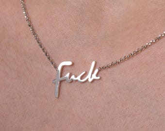 Fúck silver chain bar necklace, mature f@ck word necklace, fck swear word chain bar silver necklace