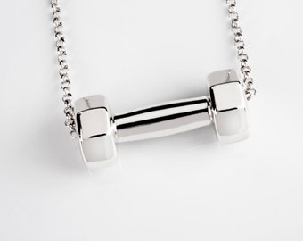 Dumbbell Pendant, Sterling Silver Crossfit Gym Fitness Dumbbell charm necklace pendant