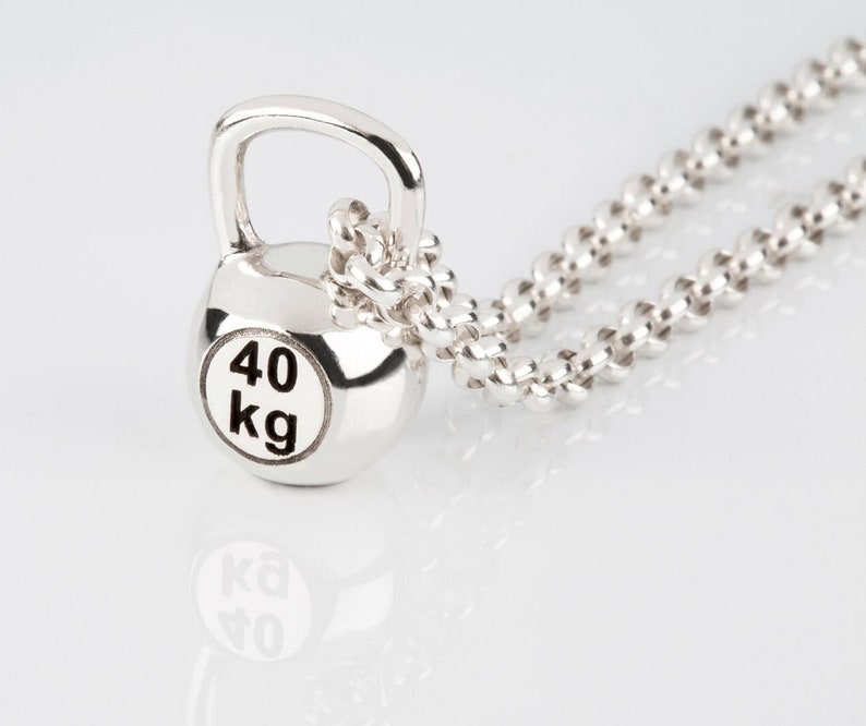 Kettlebell Pendant, Sterling Silver Crossfit Gym Fitness Kettlebell charm necklace pendant image 1