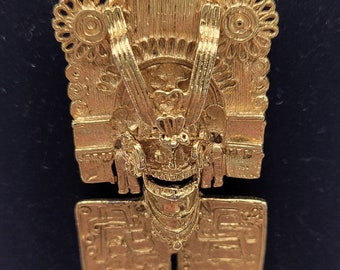 ビンテージ メキシコ 銀細工 未使用 アステカ 太陽神 彫刻 ブローチペンダント ビンテージ メキシコ 銀細工 未使用 アステカ 太陽神 彫刻