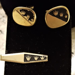 Vintage, Estate, Crown Motif Cufflinks & TIe Clasp
