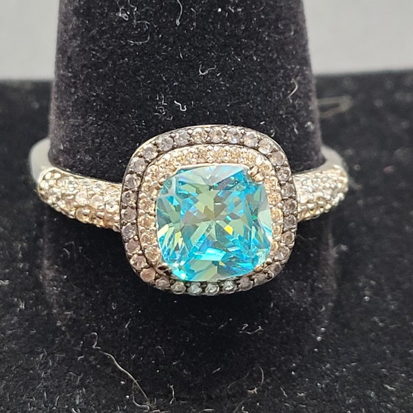 Blue Topaz Sapphire & Silver Cocktail Ring