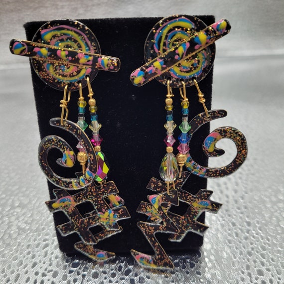 Geometric Multi Colored Statement Earrings - image 2