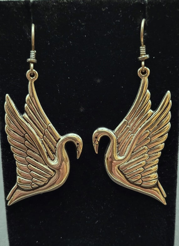 Laurel Burch Swan Earrings Silver Tone