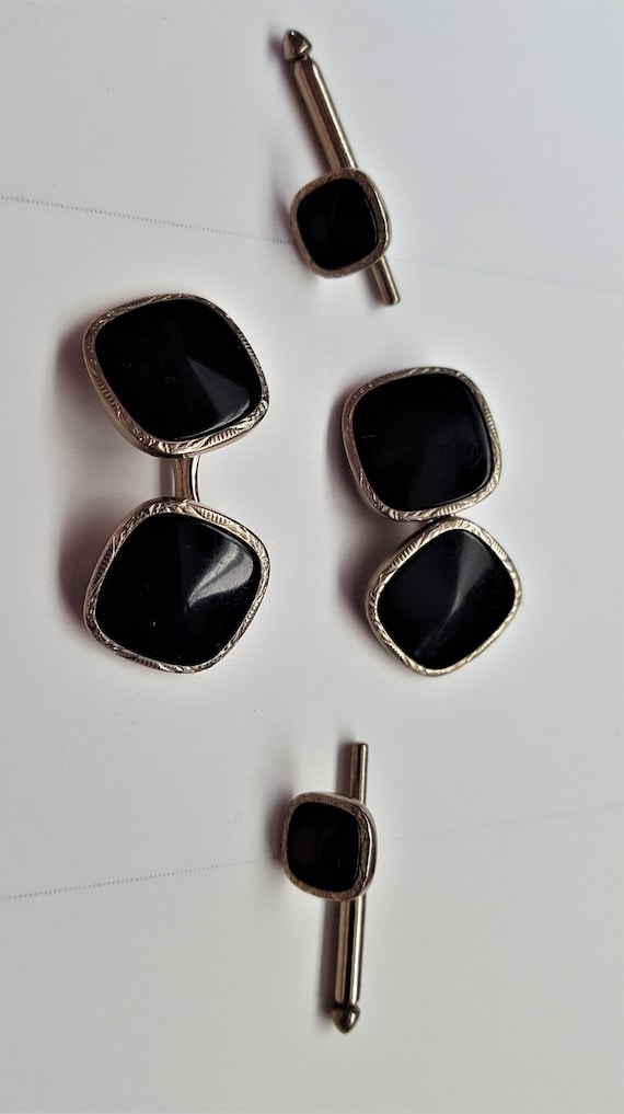 Estate Vintage 1950's Swank Swanky Silver and Onyx