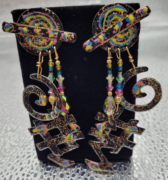 Geometric Multi Colored Statement Earrings - image 1