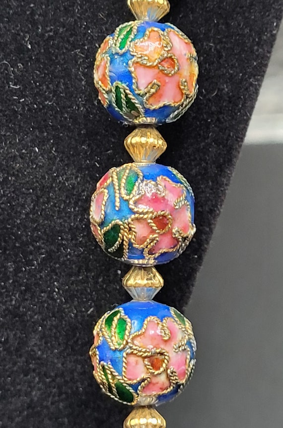 Millefiori & Blue Beaded Necklace Lovely Enamel Go