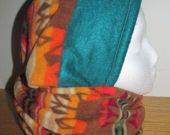 Elf Hat and Scarf, Warm and Cozy,  Colorful Southwestern designed Fleece