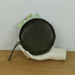 Tasca rotonda in pelle, Portamonete, Pelle verde, Marrone, Nero, Pelle blu, Porta monete, AirPod, Carte, Piccola pelletteria, Idea regalo