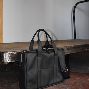 Black Leather Briefcase, 13 and 15 inches laptop, Leather work bag, Messenger bag with crossbody, Young Adult, Professional, Office, College