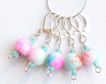 Locking Crochet Stitch Markers, Snag Free Progress Keepers, Stitch Marker Set, Row Markers, Sunset Colors, Lever Back Markers, Knitting