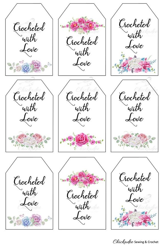 Items similar to Crochet Labels Bundle, Printable Care Instruction Tags, Watercolor Flowers, DIY ...