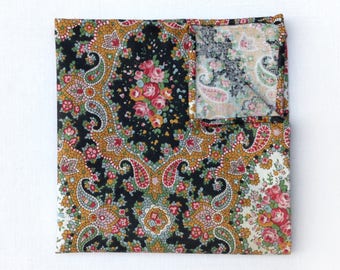 Men's floral pocket square. Wedding paisley handkerchief, grooms rose pocket square, eco-friendly groomsmen gifts