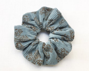 Dusty blue cord scrunchie,  velvet scrunchie, Royal print hair ties, Baroque gifts for women