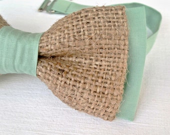 Pajarita de arpillera para hombre. Pajarita rústica verde menta para novio. Regalo para padrinos de boda.