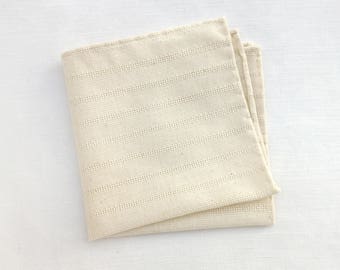 Linen cream pocket square. Textured pocket square, unbleached cotton. Raw cotton groom's hankie, groomsmen gift, best man. Rustic wedding