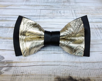 Pajarita negra y dorada para hombre. Regalo de lujo para novios. Regalo para su esposo. Regalo para su novio.