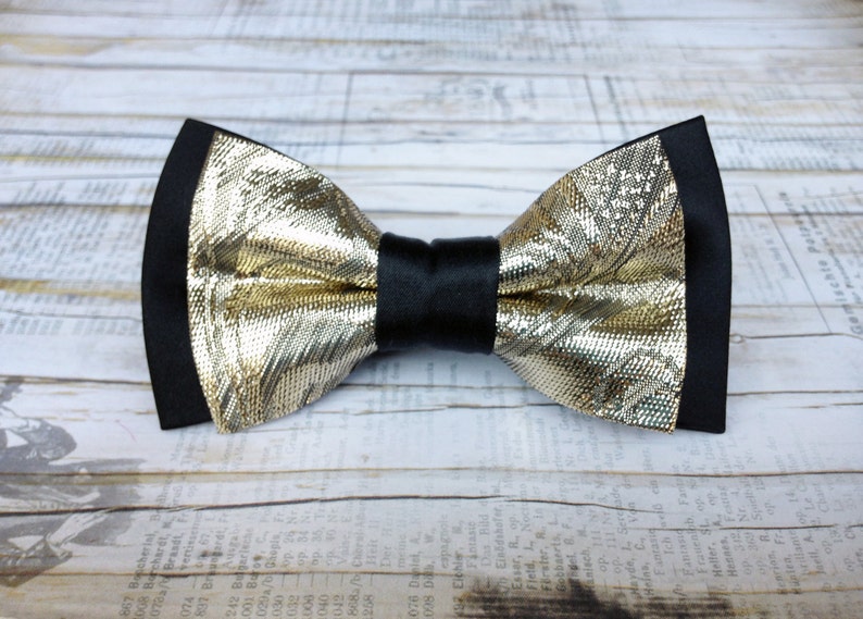 Men's black gold bow tie. Luxury wedding grooms gift | Etsy