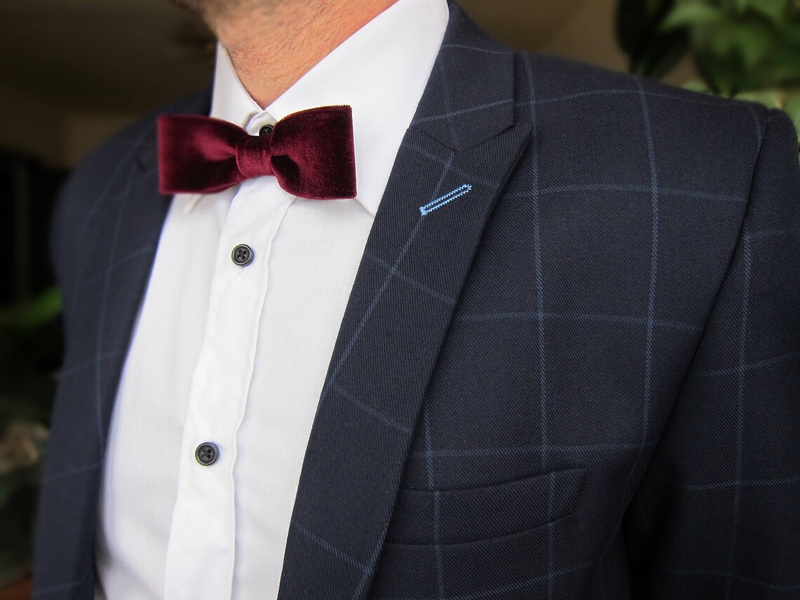 Burgundy Velvet Bow Tie. Skinny Slim Bow Tie. Winter Wedding Etsy