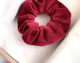 Elastico per capelli in velluto di cotone rosso scuro, ecologico.