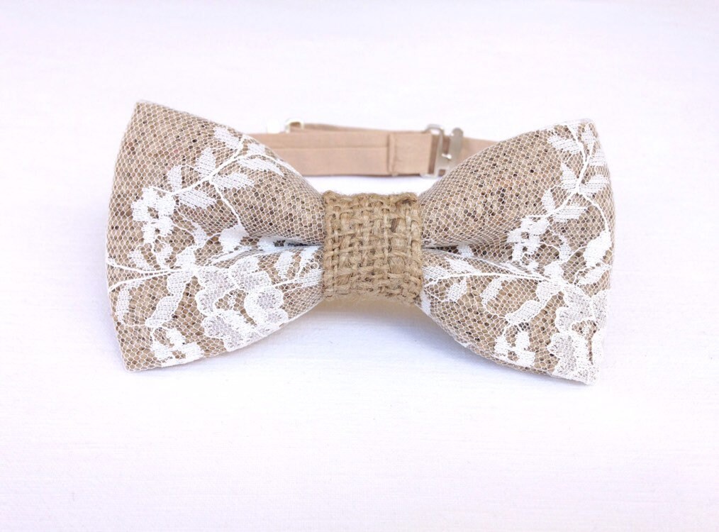 Ivory Lace Burlap Bow Tie. Men's Floral Burlap Bow Tie. Etsy UK