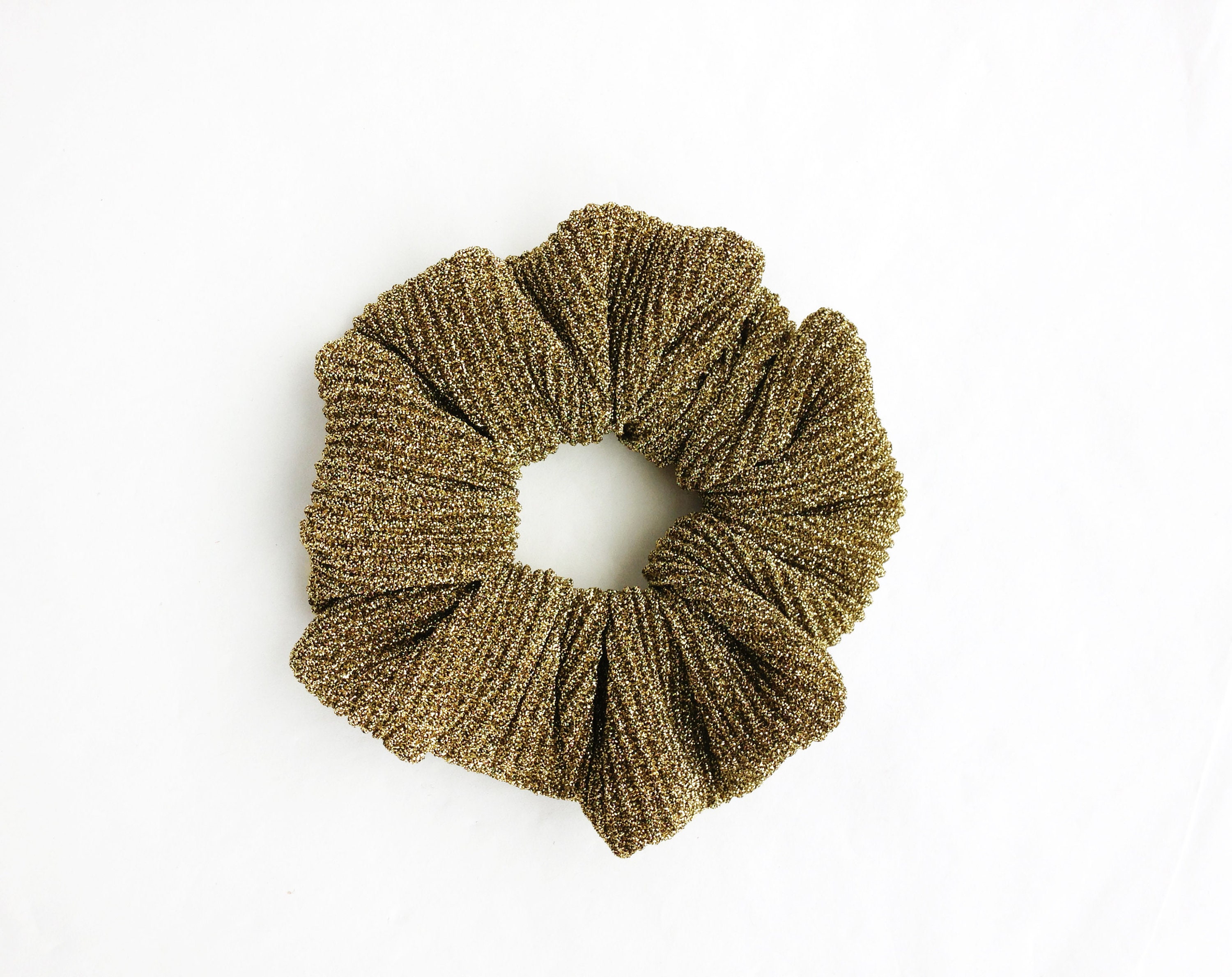 Pleated glittery gold scrunchie, sustainable gifts for her, zero waste