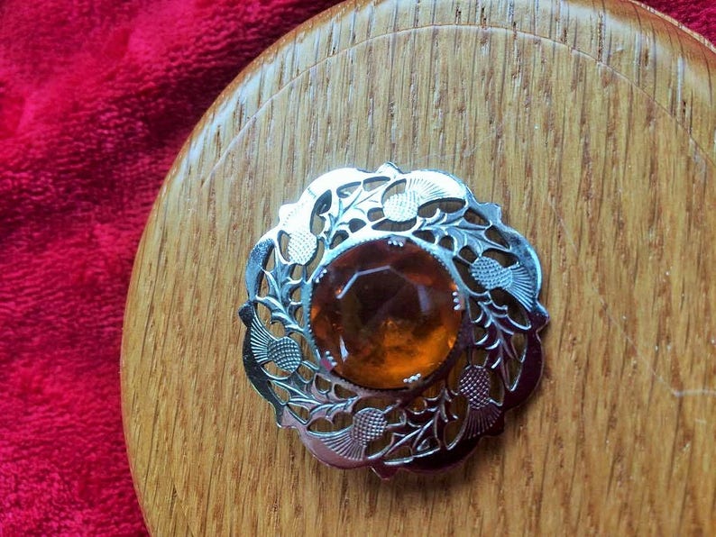 Scottish thistle thistle brooch Mizpah Mizpah brooch gift Scottish souvenir Amber Scottish brooch Scottish Scottish thistle brooch