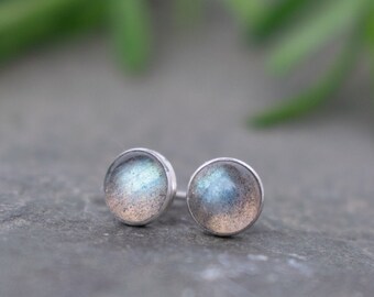 Labradorite Stud Earrings handmade in Sterling Silver