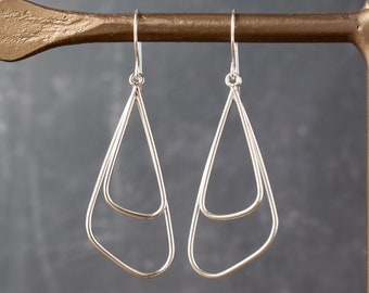 Geometric Silver Wire Earrings - Sterling Silver Drop Earrings - Modern Contemporary Jewellery - Dangle Earrings - Statement Jewelry