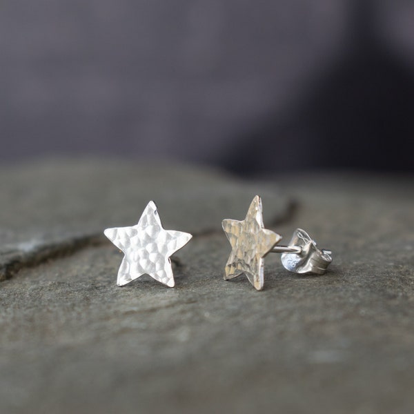 Silver Star Stud Earrings | Hammered Silver Star Studs