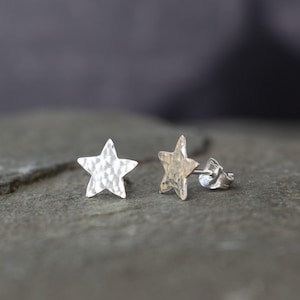 Silver Star Stud Earrings | Hammered Silver Star Studs