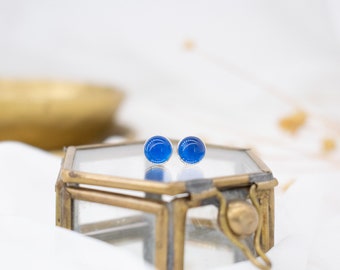 Blue Onyx Gemstone and Sterling Silver Stud Earrings | Handmade Silver Jewelry Made in the UK