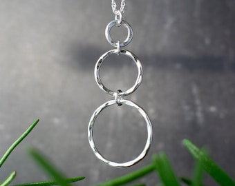 Hammered Silver Necklace | Sterling Silver Jewellery | Long Silver Necklace | Hoop Pendant | Drop Necklace | Necklace for Women