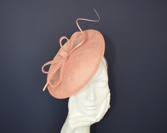 Peach Sinamay Fascinator Hat for Weddings, Races