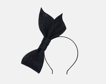 Black Fascinator Bow Headband for Weddings, Races, Party, Cosplay