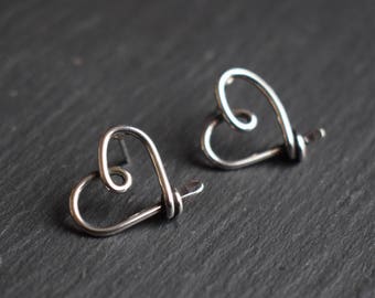 Silver Wire Heart Stud Earrings - 'AMORE', Heart Earrings, Heart Jewellery, Heart Studs, Silver Studs, Sterling Silver, Wire Wrapped