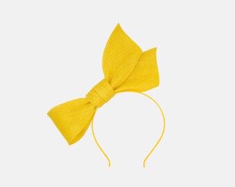 Yellow Fascinator Headband with Large Bow for Weddings, Races, Tea Party