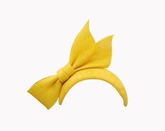 Yellow Fascinator Hat | Bow Headband Cocktail Hat | Sinamay Headpiece for Summer Wedding, Races, Royal Ascot, Garden Party