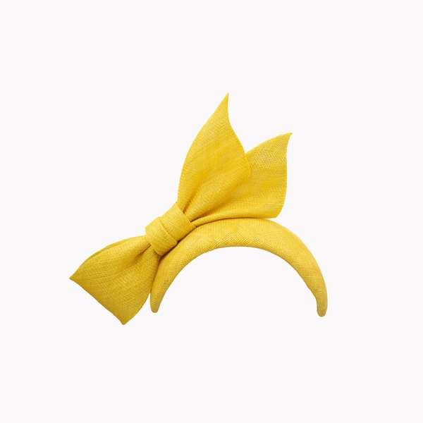 Yellow Fascinator Hat | Bow Headband Cocktail Hat | Sinamay Headpiece for Summer Wedding, Races, Royal Ascot, Garden Party