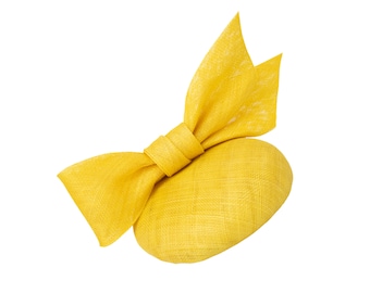 Yellow Bow Fascinator Hat - Womens Wedding Hats - Large Bow Hat - Couture Millinery - Cocktail Pillbox Hat for Races, Ascot