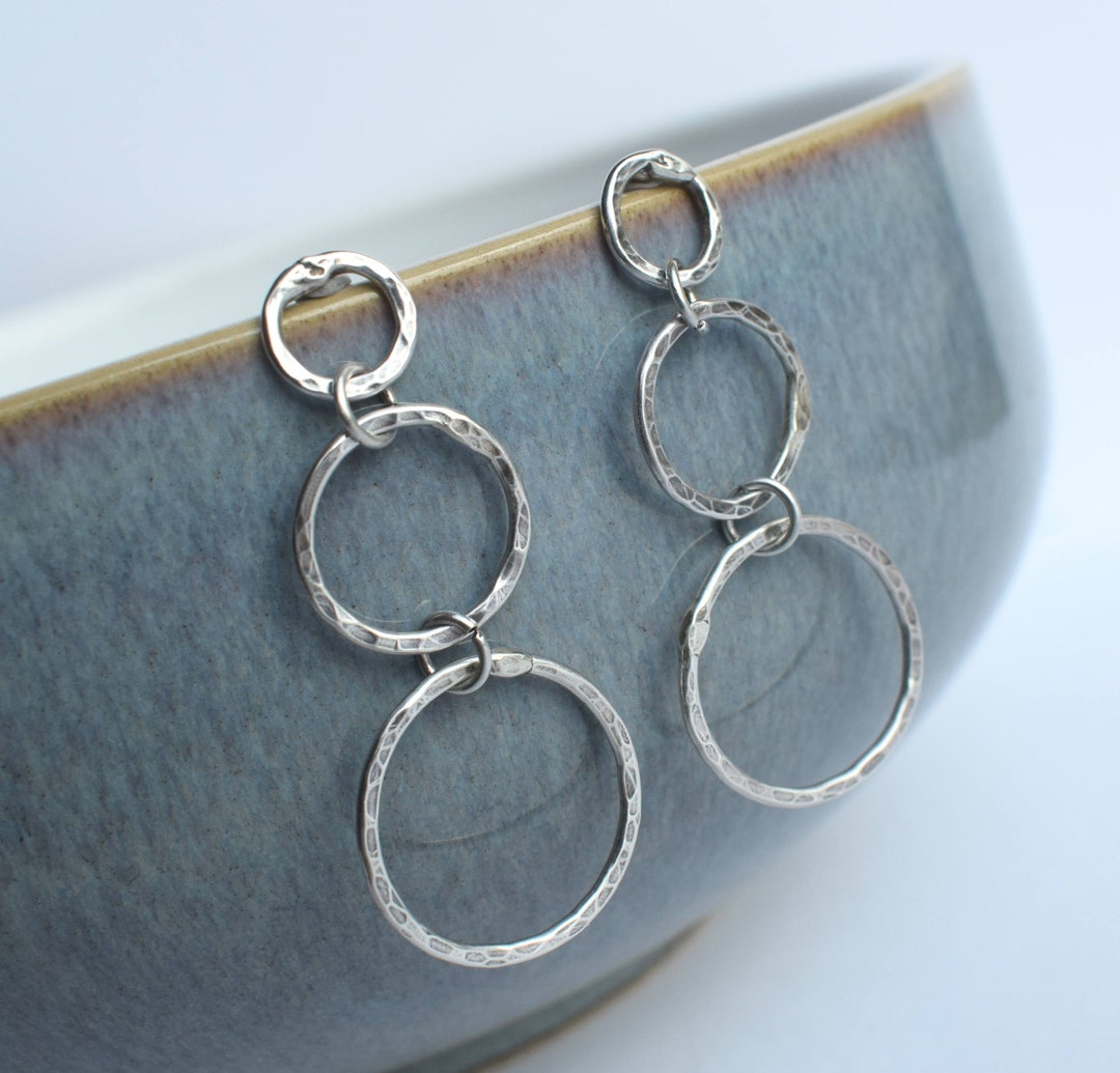 Silver Hoop Earrings Hammered Silver Drop Earrings - Etsy UK