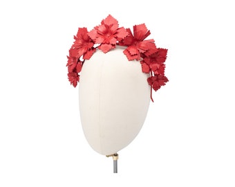 Red Flower Crown | Leather Headpiece | Contemporary Wedding Fascinator Headband | Races Hat | Ladies Day