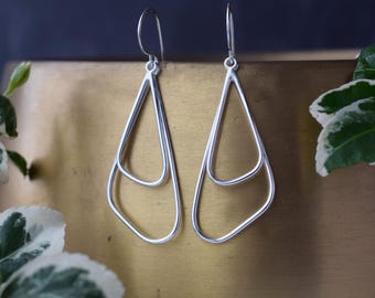 Silver Drop Earrings with Contemporary Geometric Design