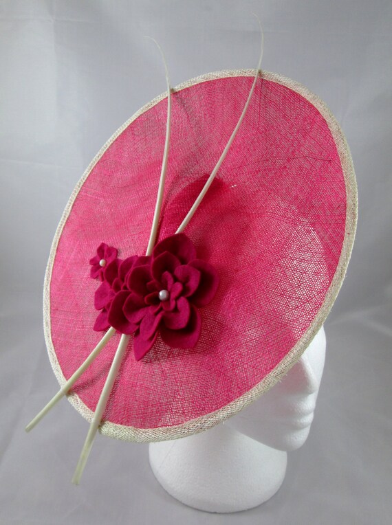 Items similar to Pink Saucer Fascinator Pink Hat, Wedding Hat, Hot