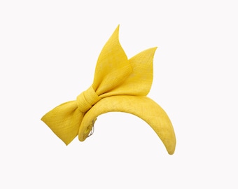 Yellow Sinamay Fascinator Hat: Bow Headband for Races, Weddings