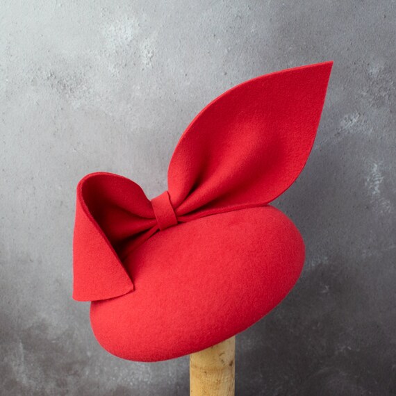 Red Felt Fascinator Hat Womens 