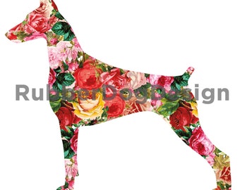 DOBERMAN PINSCHER Vintage Flower Design - Digital Floral Clip Art Graphics for Personal or Commercial Use