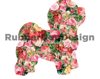 Bichon Frise Vintage Flower Design - Digital Floral Clip Art Graphics for Personal or Commercial Use