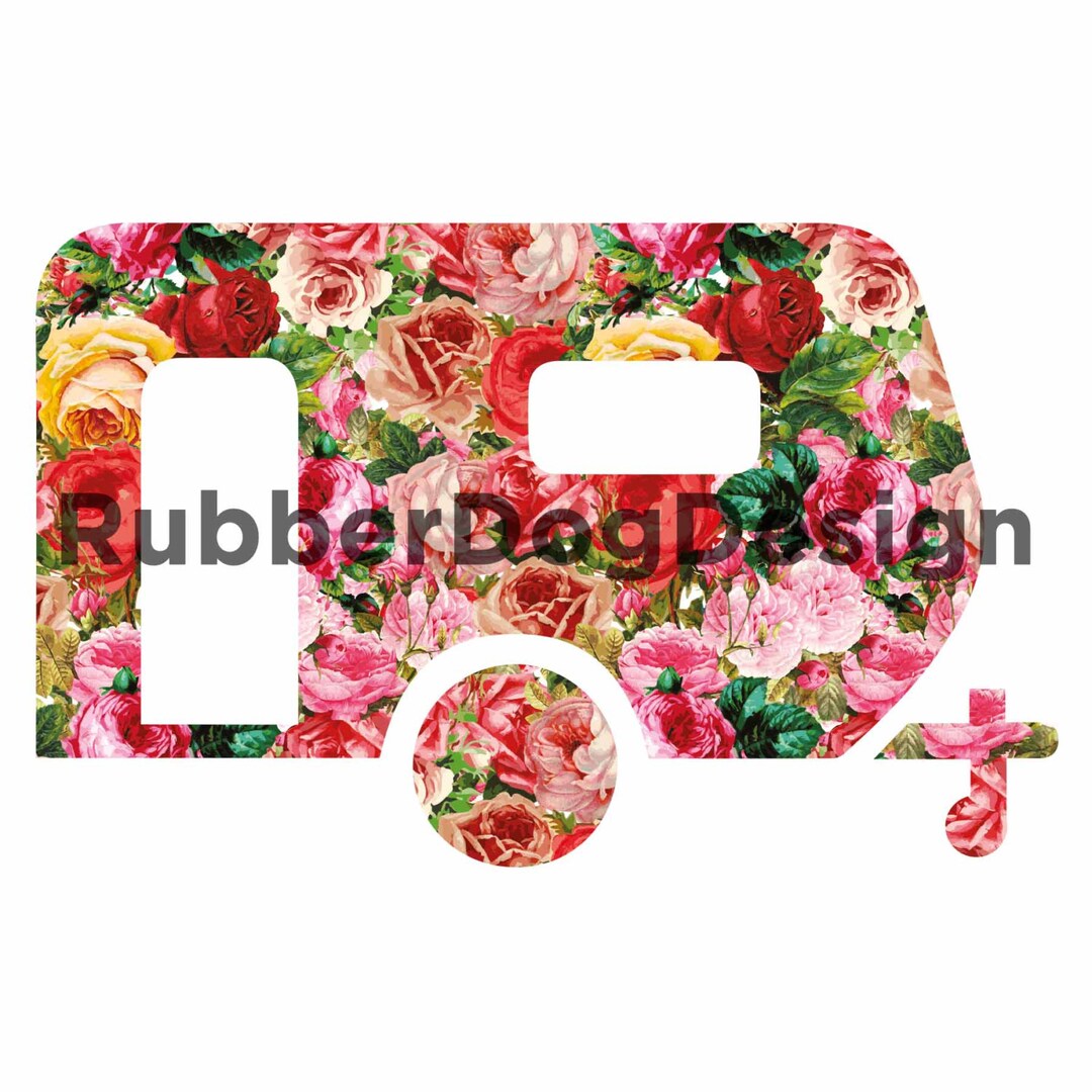 CARAVAN / CAMPER Vintage Flower Design Digital Floral Clip Art Graphics ...